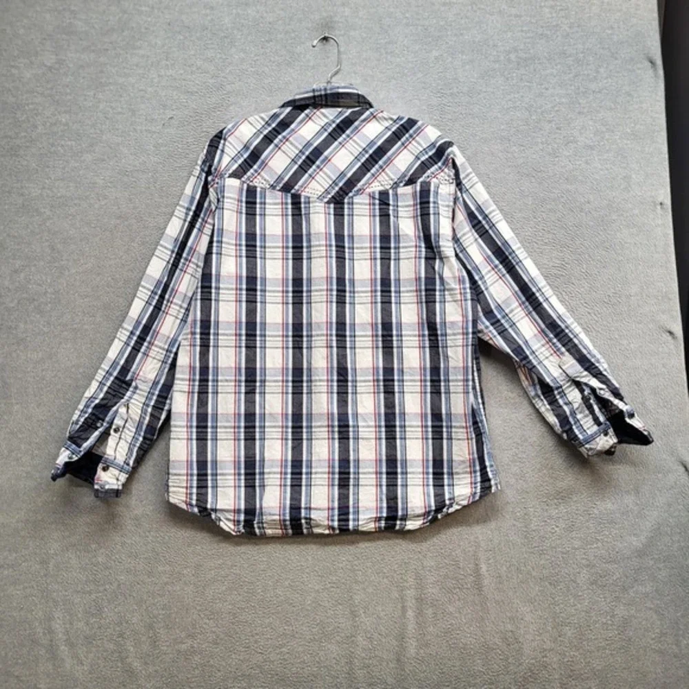 Cody James Men Button Up‎ Shirt Small Blue Plaid Western Pearl Snap Long Sleeve